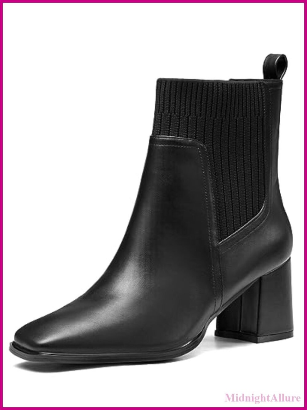 Womens Slip On Ankle Boots Chunky Block Heel Square Toe Faux Suede Booties